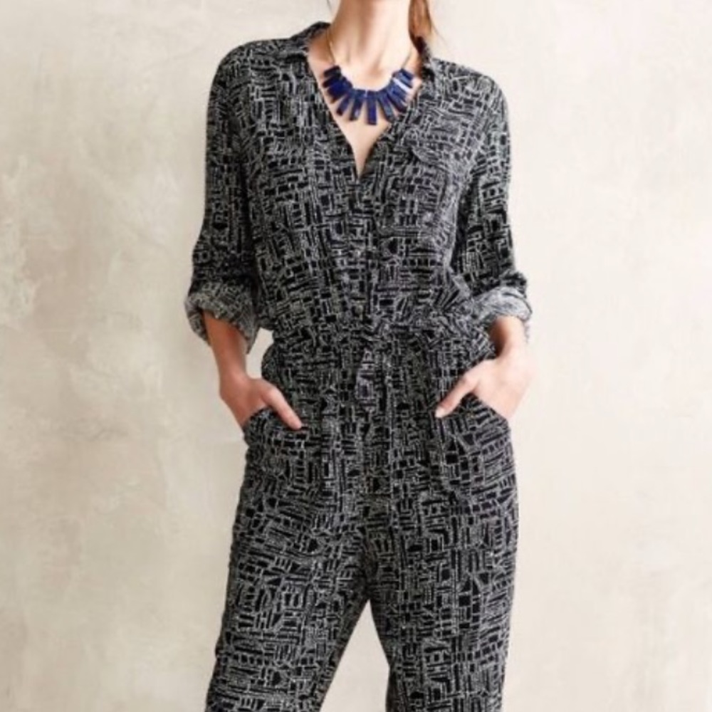 Anthro Lilka Atacama Black & White Jumpsuit